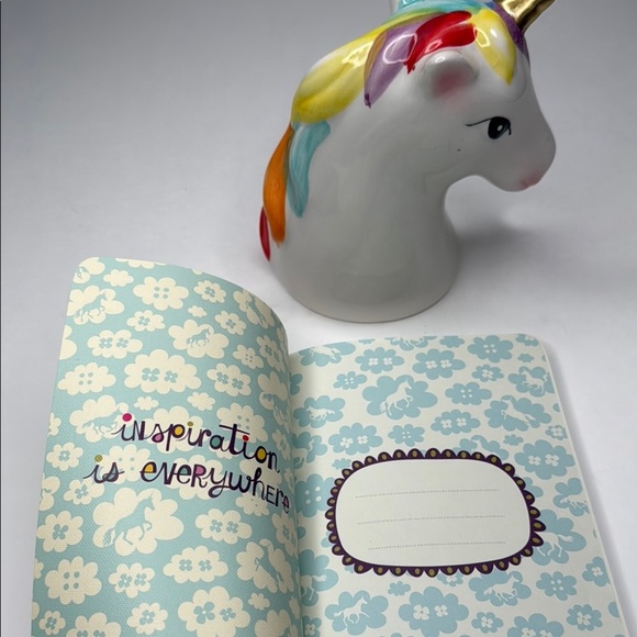NWOT Colorful Unicorn Bundle Ceramic Figurine and Soft Cover Journal Gift 128 pg - Picture 3 of 8